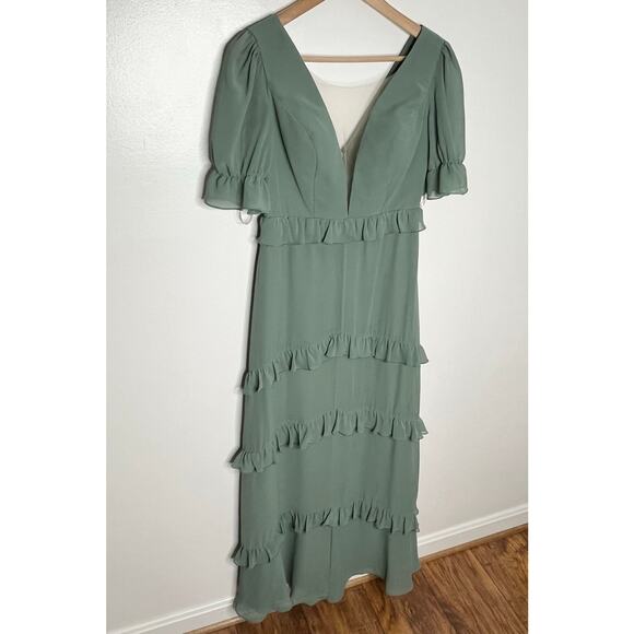 Revelry Harley Chiffon Tiered Maxi Dress 4 Sage Green Ruffle Wedding Guest - Picture 4 of 14